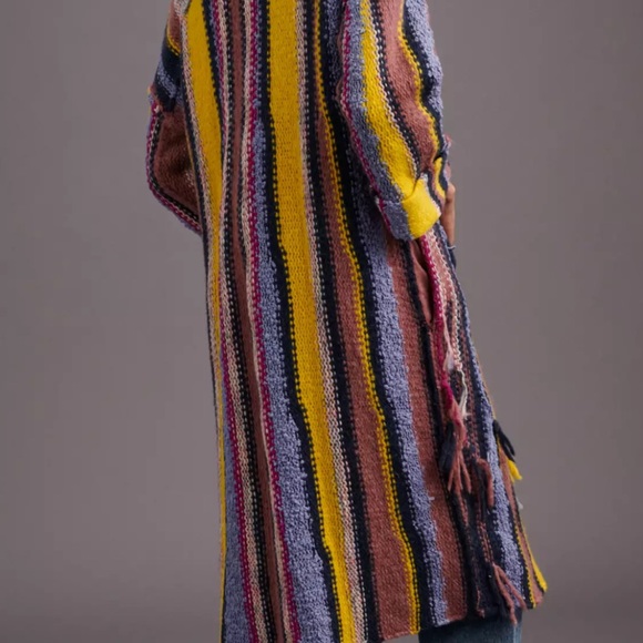 Anthropologie Multicolor Striped Cardigan Boho Chic Chunky Knit Bohemian Layer - Picture 6 of 14